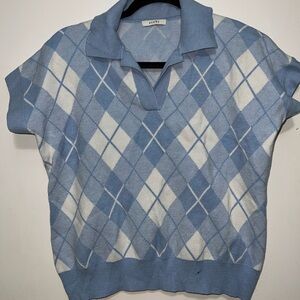 Collard Blue and White Short Sleeve Sweater